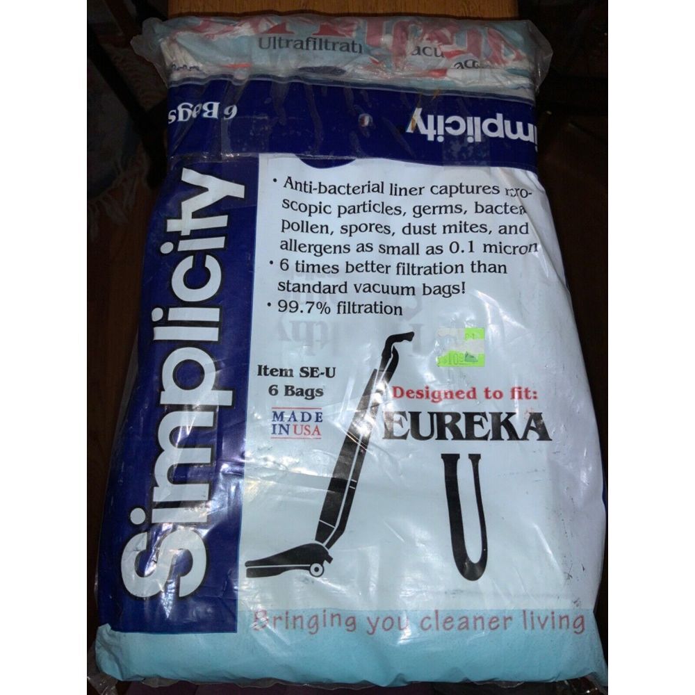 Simplicity Eureka U Vacuum Bags Anti-Bacteria Ultrafiltration New Pack of 6 SE-U